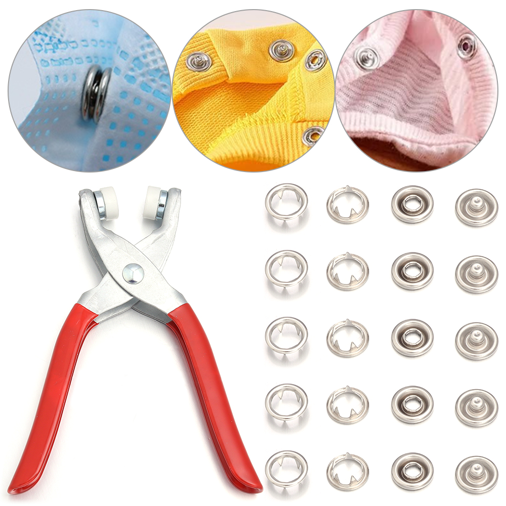 Snap Fastener Set - 50 Sets 7,5/9,5/11mm Edelstahl-Druckknöpfe Metall-Druckknopf-Zange DIY-Installationswerkzeug