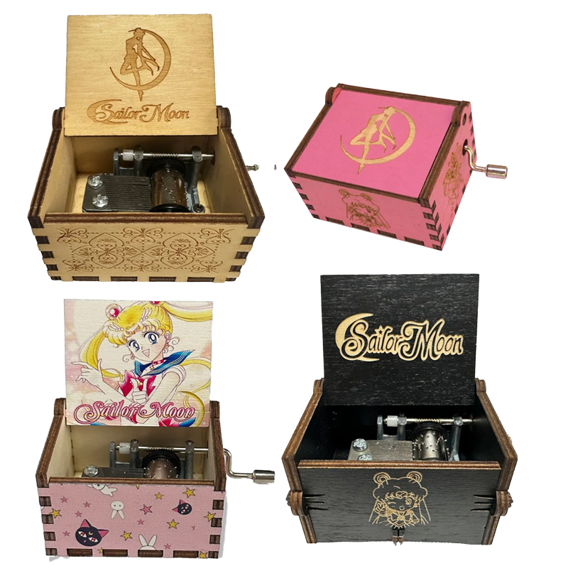 Cosplay Floating Prop - Sailor Moon Themen-Musikbox Ornamente Party Holz-Handkurbel-Spieluhr